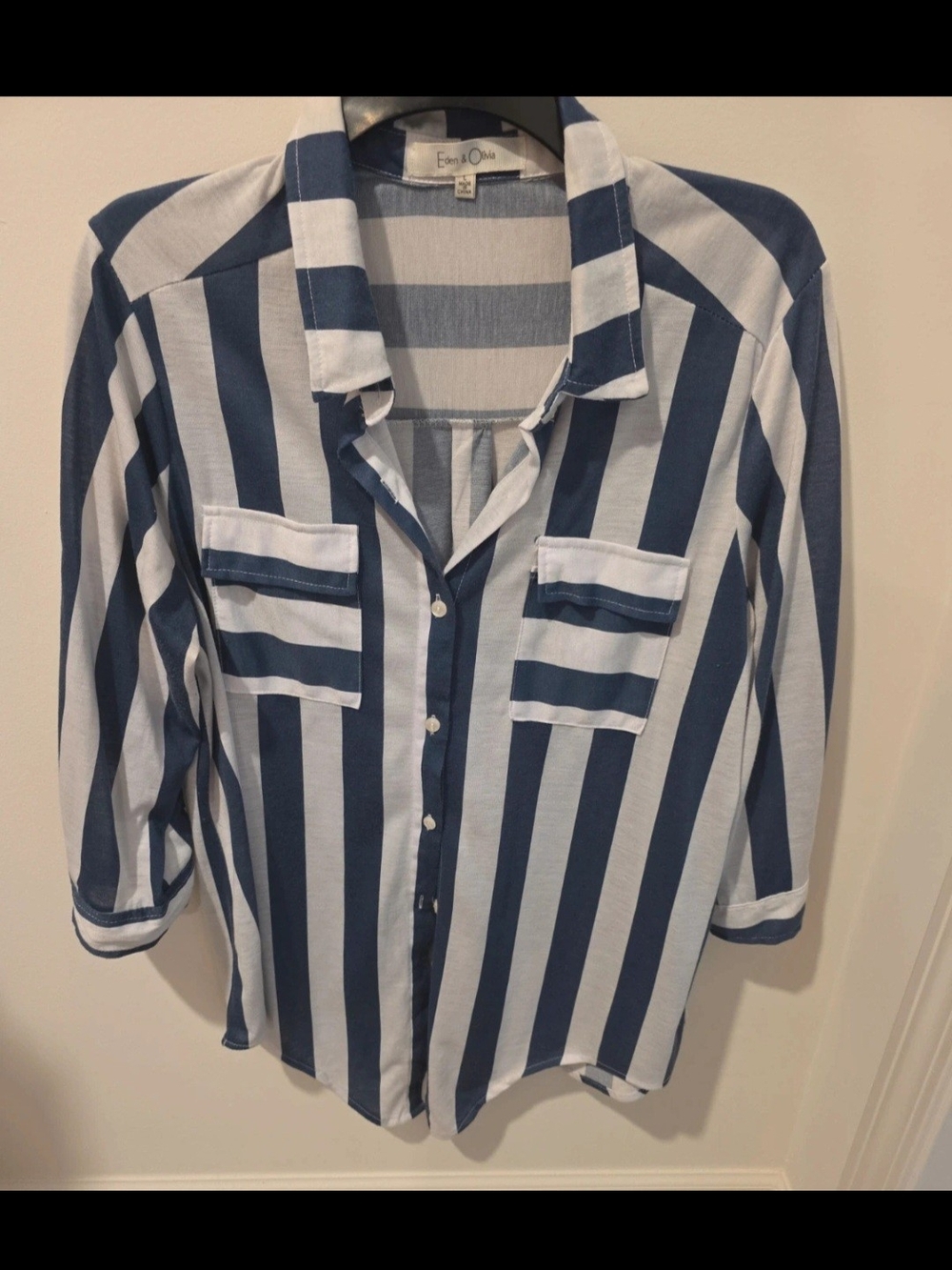 Eden & Olivia Navy and White Vertical Stripe Shirt